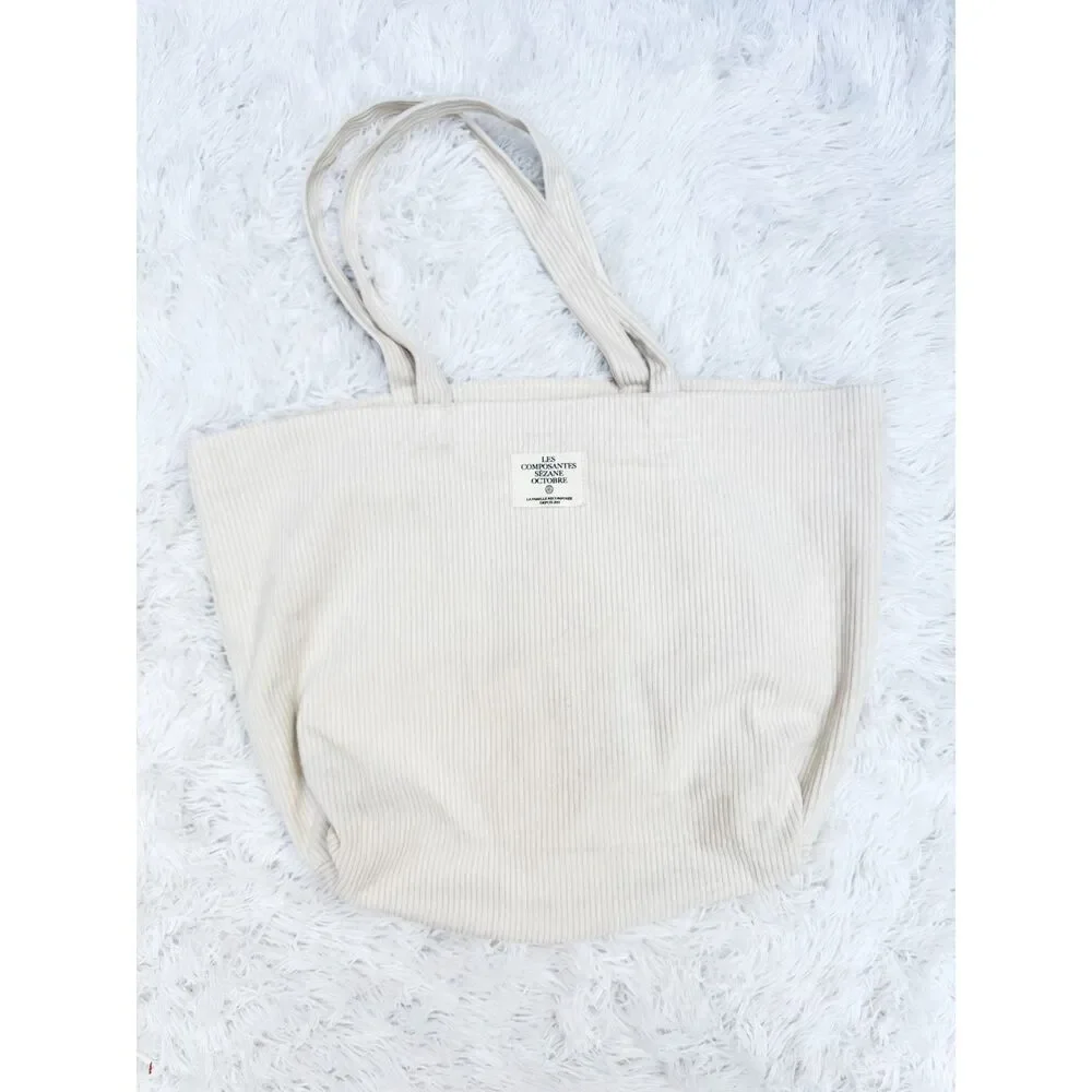 Sézane Les Composantes Octobre Ivory Corduroy Tote Bag Cream